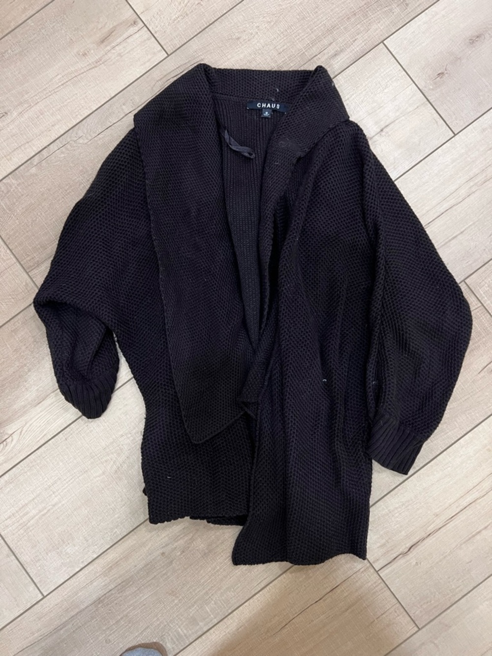 CHAUS Black Open Drape Shawl Collar Cardigan
